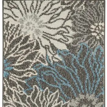 6' Blue And Gray Floral Runner Rug