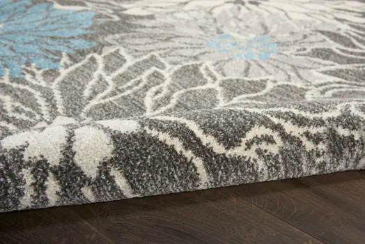 10' Blue And Gray Floral Runner Rug