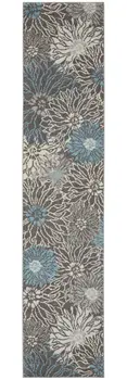 10' Blue And Gray Floral Runner Rug