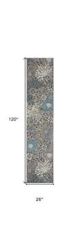 10' Blue And Gray Floral Runner Rug