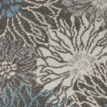 10' Blue And Gray Floral Runner Rug