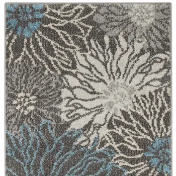 10' Blue And Gray Floral Runner Rug