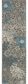 8' Blue And Gray Floral Runner Rug