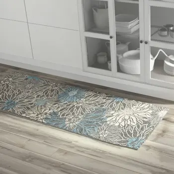 8' Blue And Gray Floral Runner Rug