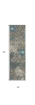 8' Blue And Gray Floral Runner Rug