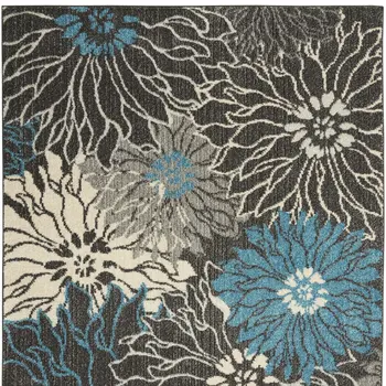 4' X 6' Blue And Gray Floral Area Rug