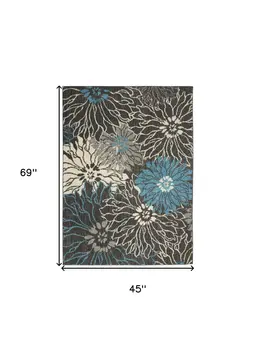 4' X 6' Blue And Gray Floral Area Rug