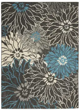 4' X 6' Blue And Gray Floral Area Rug