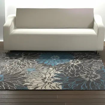 5' X 7' Blue And Gray Floral Area Rug