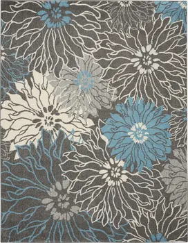 7' X 10' Blue And Gray Floral Area Rug