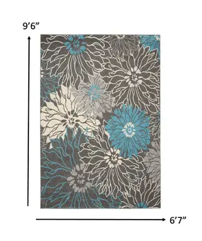 7' X 10' Blue And Gray Floral Area Rug