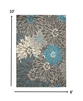 8' X 10' Blue And Gray Floral Area Rug