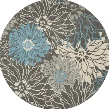 8' Blue And Gray Floral Round Rug