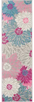 6' Gray And Pink Floral Runner Rug