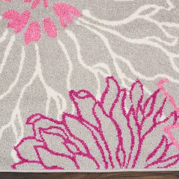 6' Gray And Pink Floral Runner Rug