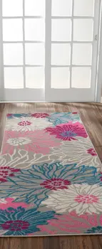 6' Gray And Pink Floral Runner Rug