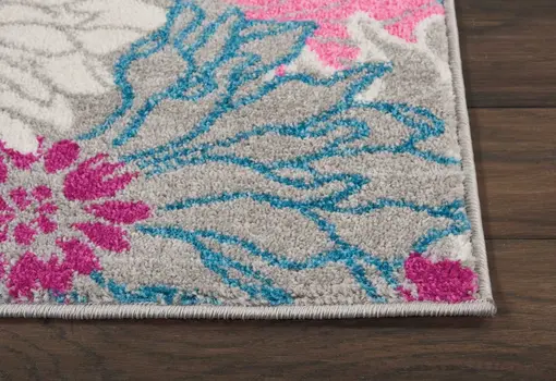 6' Gray And Pink Floral Runner Rug