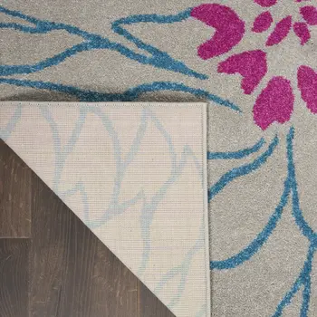 6' Gray And Pink Floral Runner Rug
