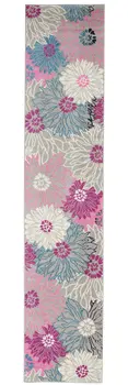10' Gray And Pink Floral Runner Rug