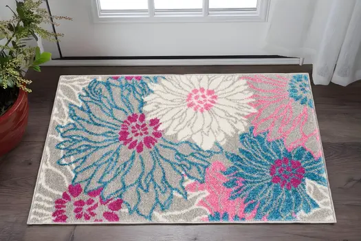 2' X 3' Gray And Pink Floral Area Rug