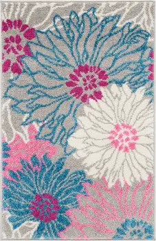 2' X 3' Gray And Pink Floral Area Rug