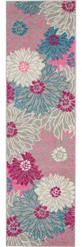 8' Gray And Pink Floral Runner Rug
