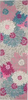 8' Gray And Pink Floral Runner Rug