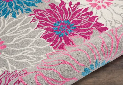 4' X 6' Gray And Pink Floral Area Rug
