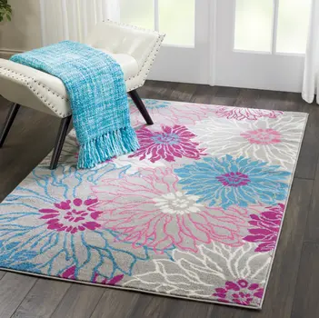 4' X 6' Gray And Pink Floral Area Rug