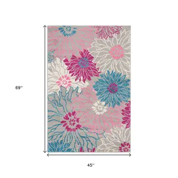 4' X 6' Gray And Pink Floral Area Rug