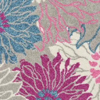 4' Gray And Pink Floral Round Rug