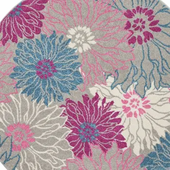 5' Gray And Pink Floral Round Rug