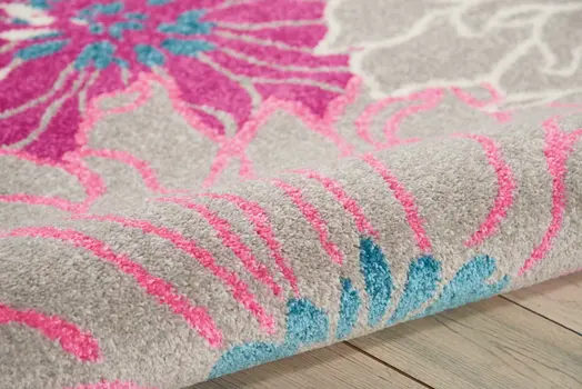 8' X 10' Gray And Pink Floral Area Rug