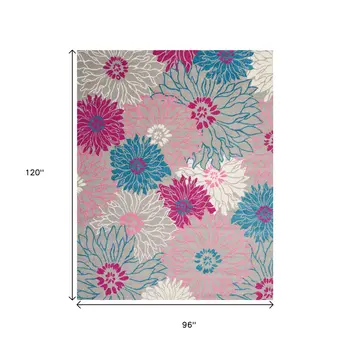 8' X 10' Gray And Pink Floral Area Rug