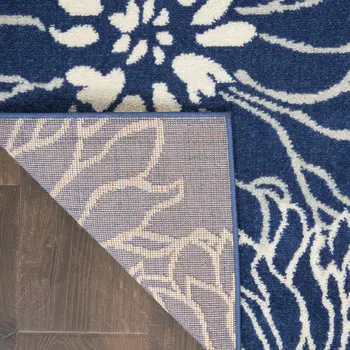 6' Blue And Ivory Floral Runner Rug