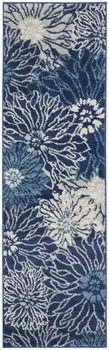 6' Blue And Ivory Floral Runner Rug
