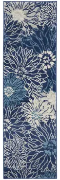 6' Blue And Ivory Floral Runner Rug