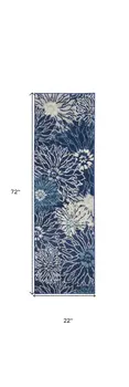 6' Blue And Ivory Floral Runner Rug