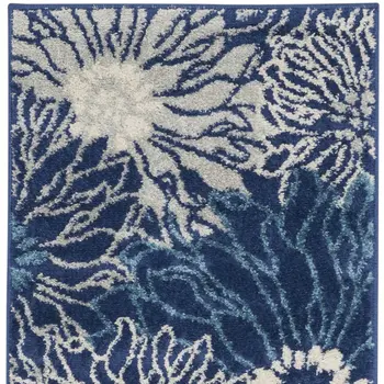 6' Blue And Ivory Floral Runner Rug