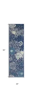 8' Blue And Ivory Floral Runner Rug