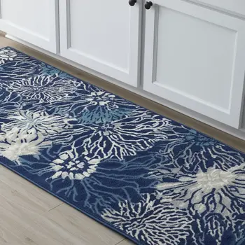8' Blue And Ivory Floral Runner Rug