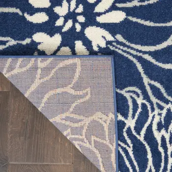 8' Blue And Ivory Floral Runner Rug