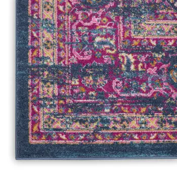 6' Blue And Pink Medallion Distressed Runner Rug