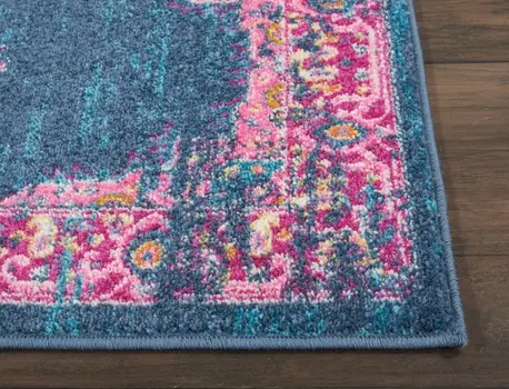 6' Blue And Pink Medallion Distressed Runner Rug