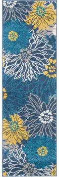 6' Blue And Gold Floral Runner Rug