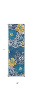 6' Blue And Gold Floral Runner Rug