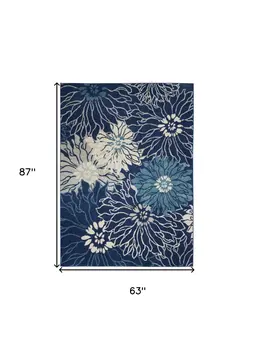 5' X 7' Blue And Ivory Floral Area Rug