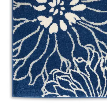 8' X 10' Blue And Ivory Floral Area Rug
