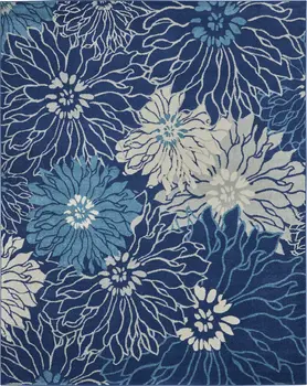 8' X 10' Blue And Ivory Floral Area Rug