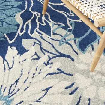 8' Blue And Ivory Floral Round Rug